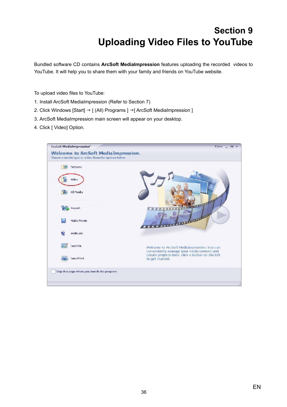 Uploading video files to youtube | Toshiba Camileo H10 User Manual | Page 38 / 47