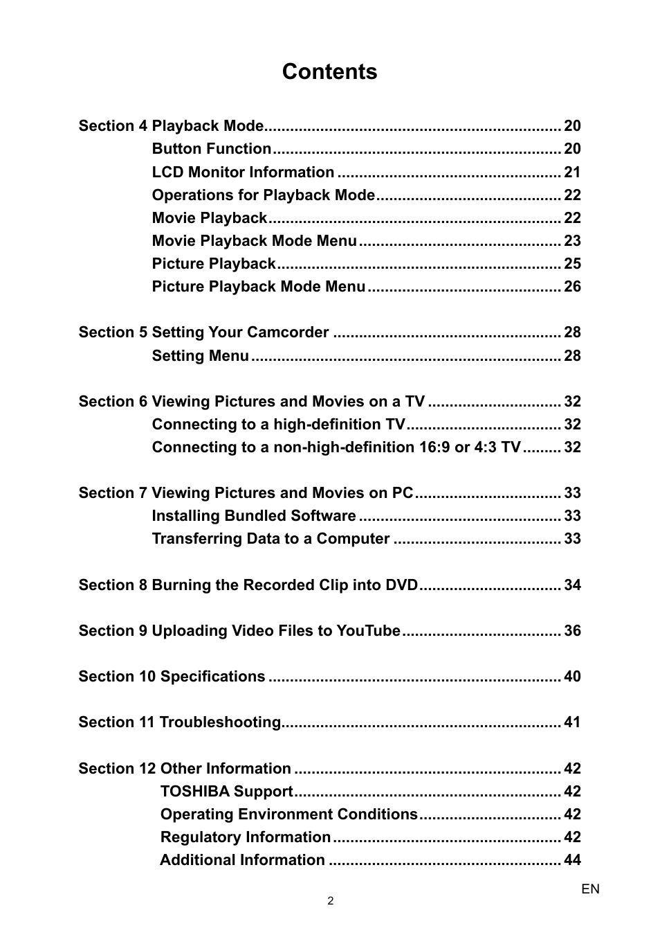 Toshiba Camileo H10 User Manual | Page 4 / 47