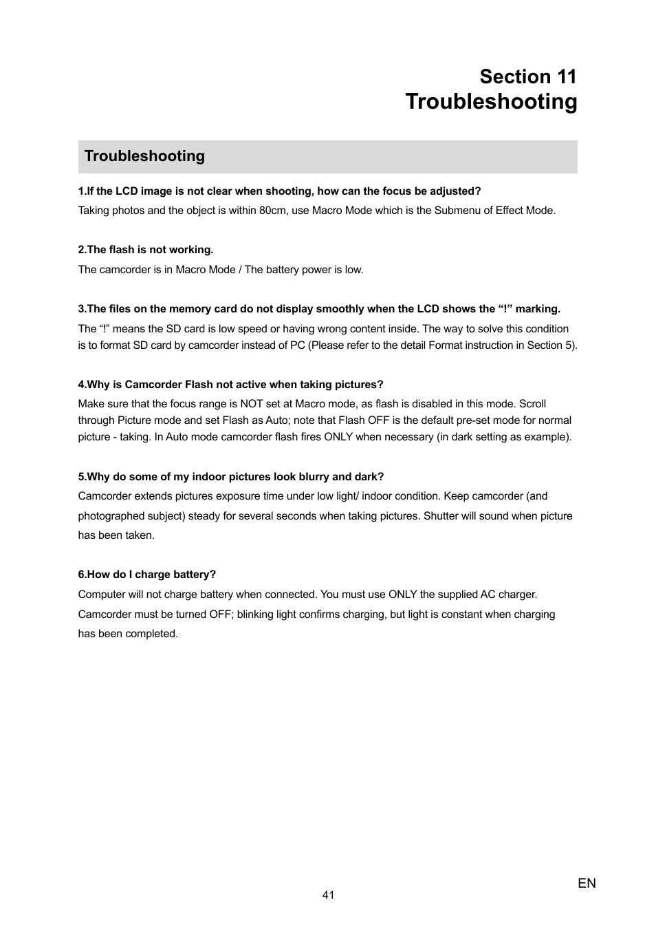 Troubleshooting | Toshiba Camileo H10 User Manual | Page 43 / 47