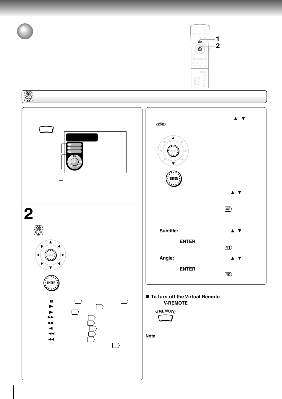 Using the graphic remote control - v - remote, Using the graphic remote control - v-remote, Using the graphic remote control | Toshiba SD-4205 User Manual | Page 42 / 69