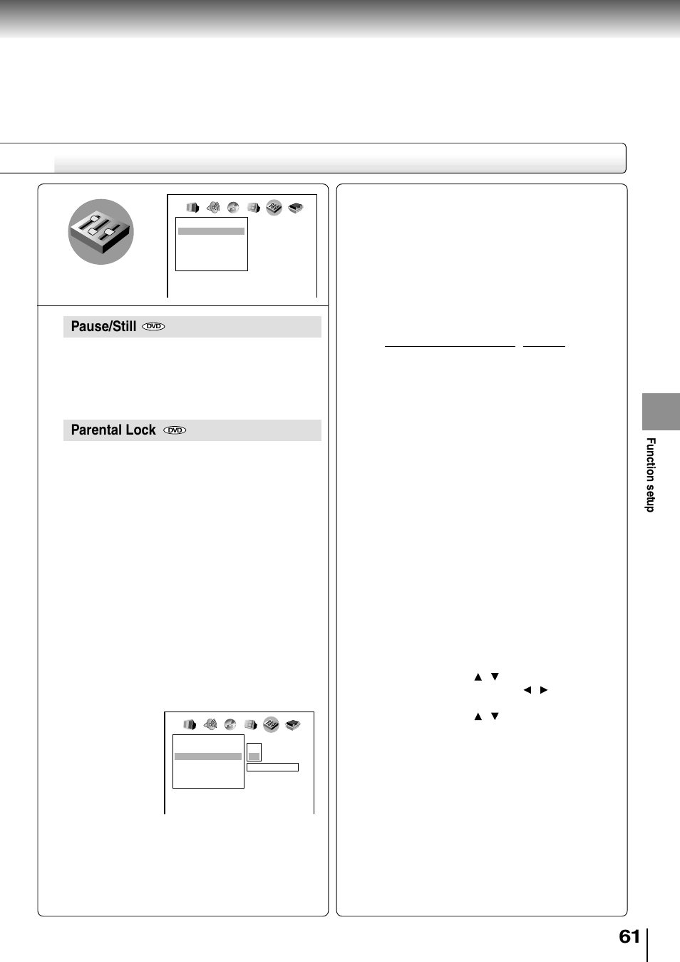 Pause/still, Parental lock | Toshiba SD-4205 User Manual | Page 57 / 69