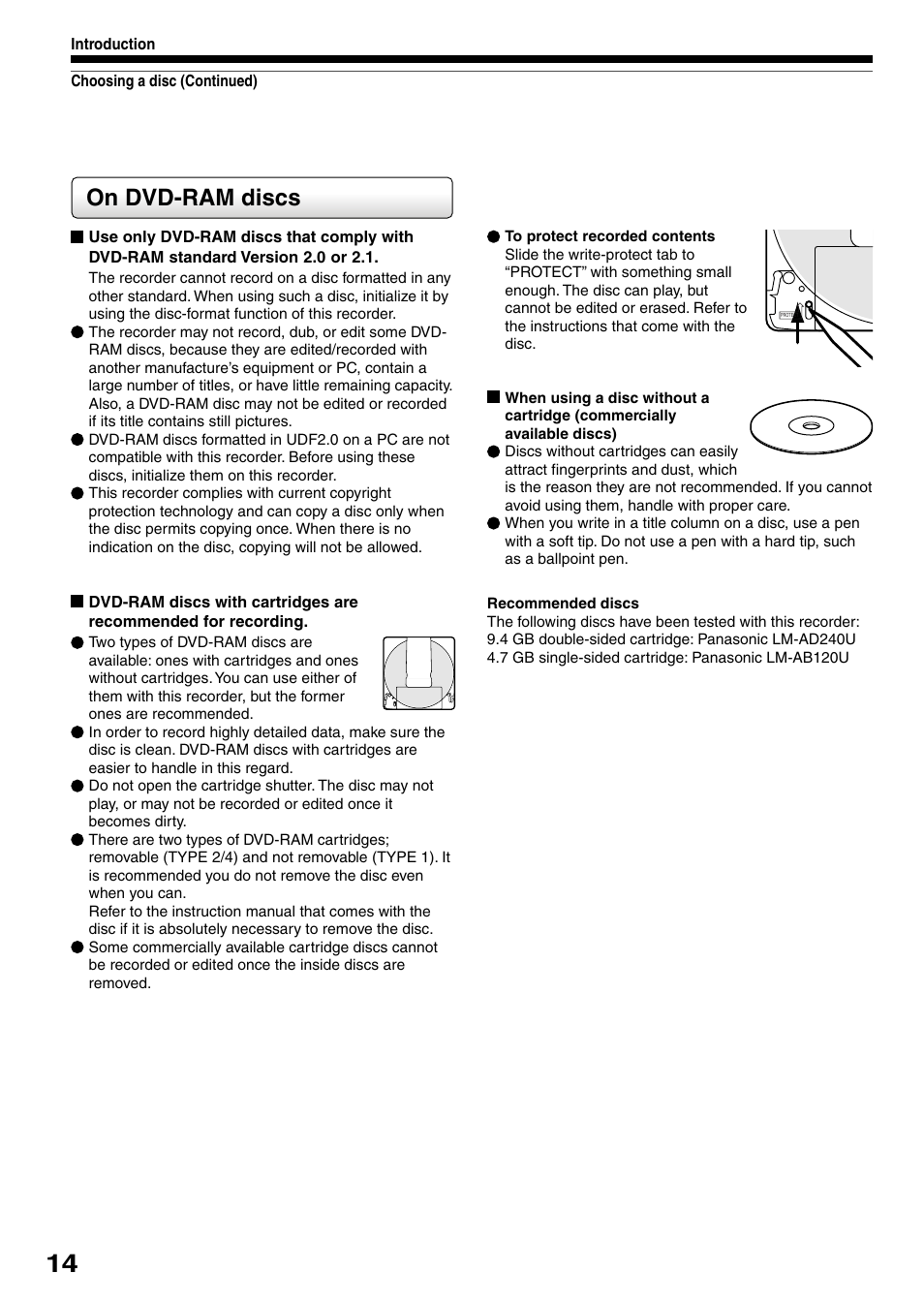 On dvd-ram discs | Toshiba D-R4SU User Manual | Page 14 / 52