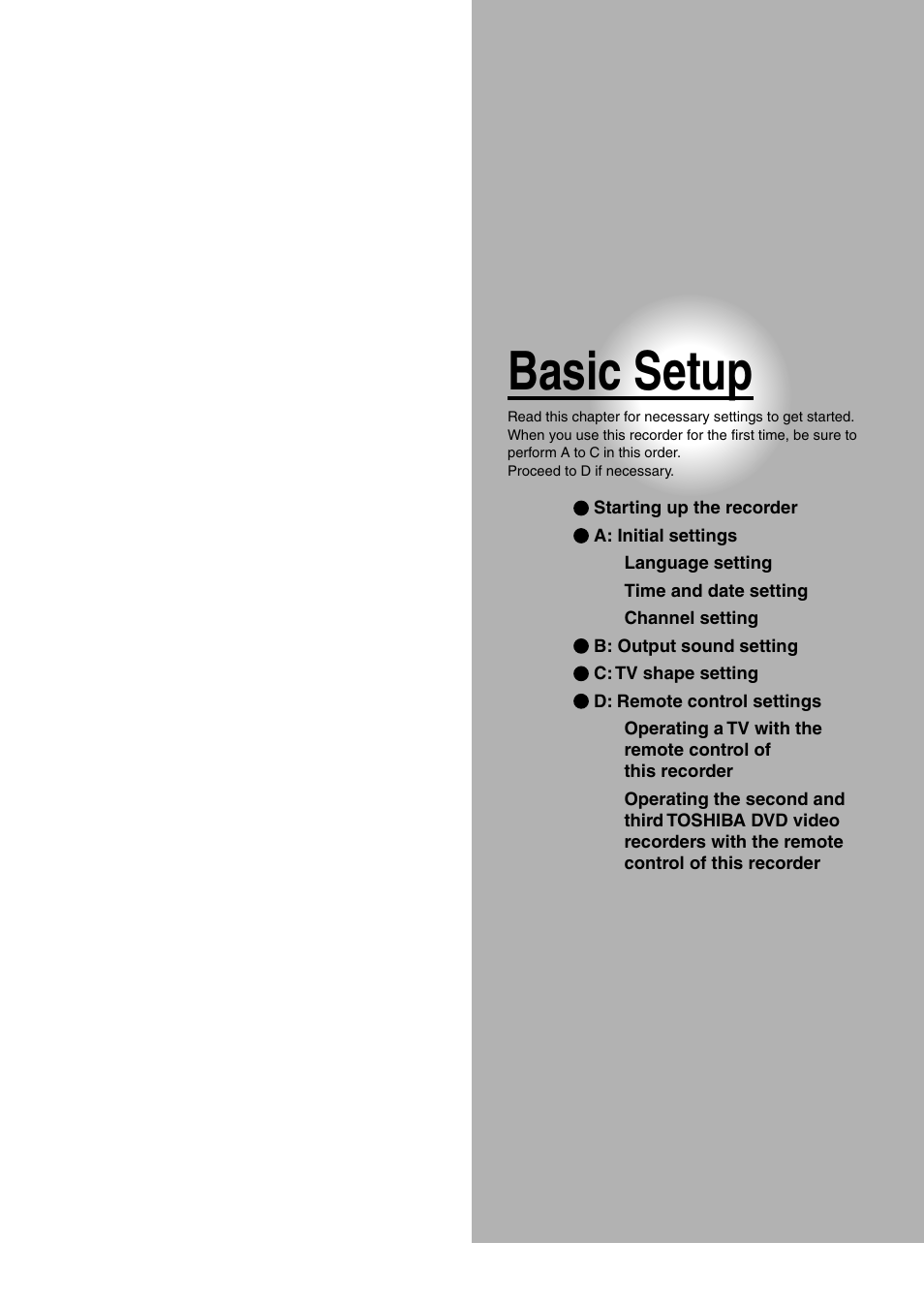 Basic setup | Toshiba D-R4SU User Manual | Page 27 / 52