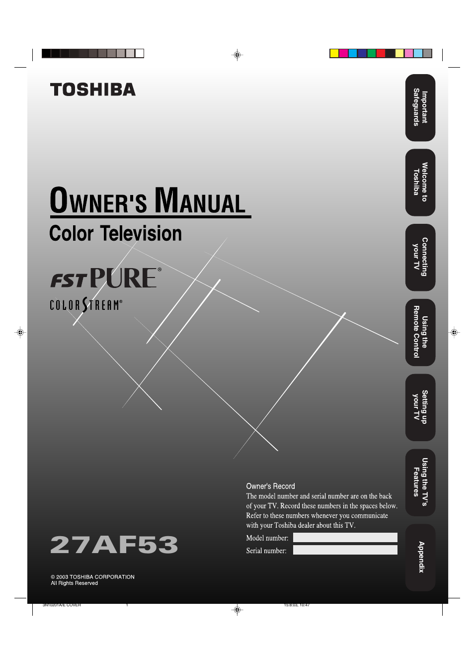 Toshiba 27AF53 User Manual | 38 pages