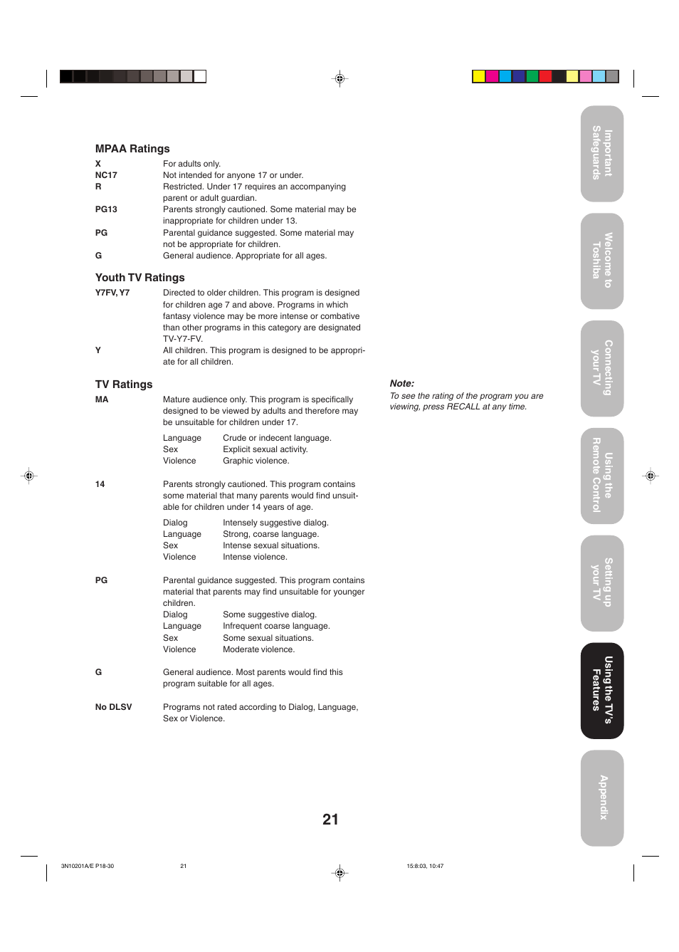 Toshiba 27AF53 User Manual | Page 21 / 38