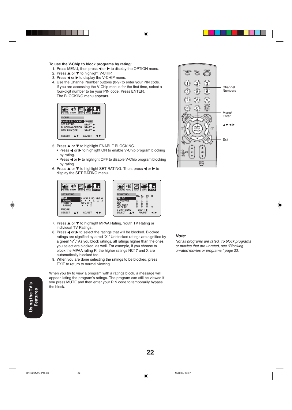 Using the tv ’s features | Toshiba 27AF53 User Manual | Page 22 / 38