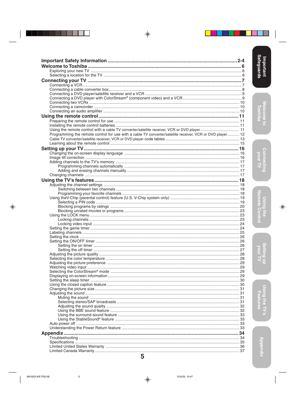 Toshiba 27AF53 User Manual | Page 5 / 38