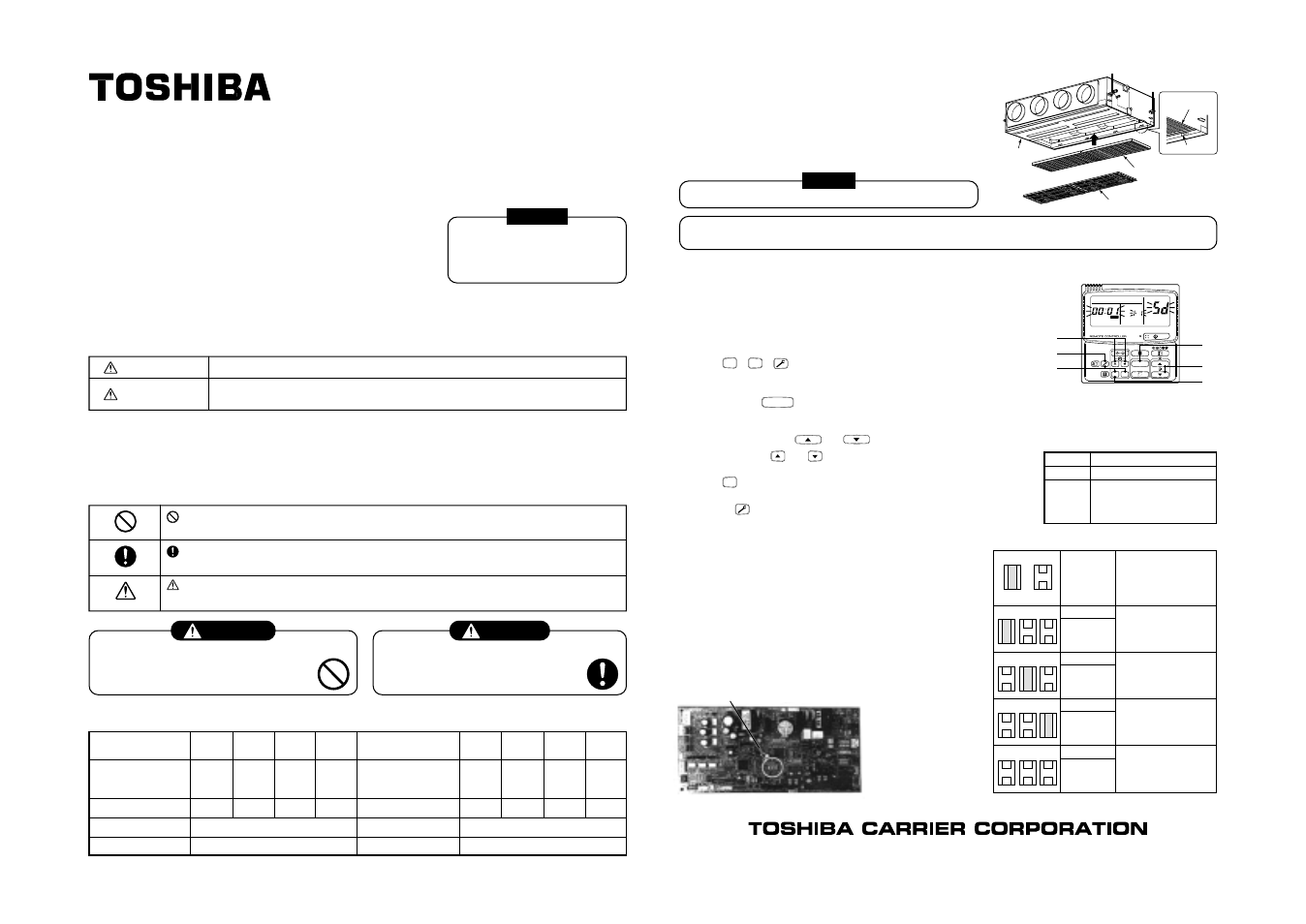 Concealed duct type, High-efficiency filter installation manual, Safety cautions | Specifications, Installation of high-efficiency filter, Warning caution, Warning, Caution, Necessary at initial installation only | Toshiba R410A User Manual | Page 86 / 88