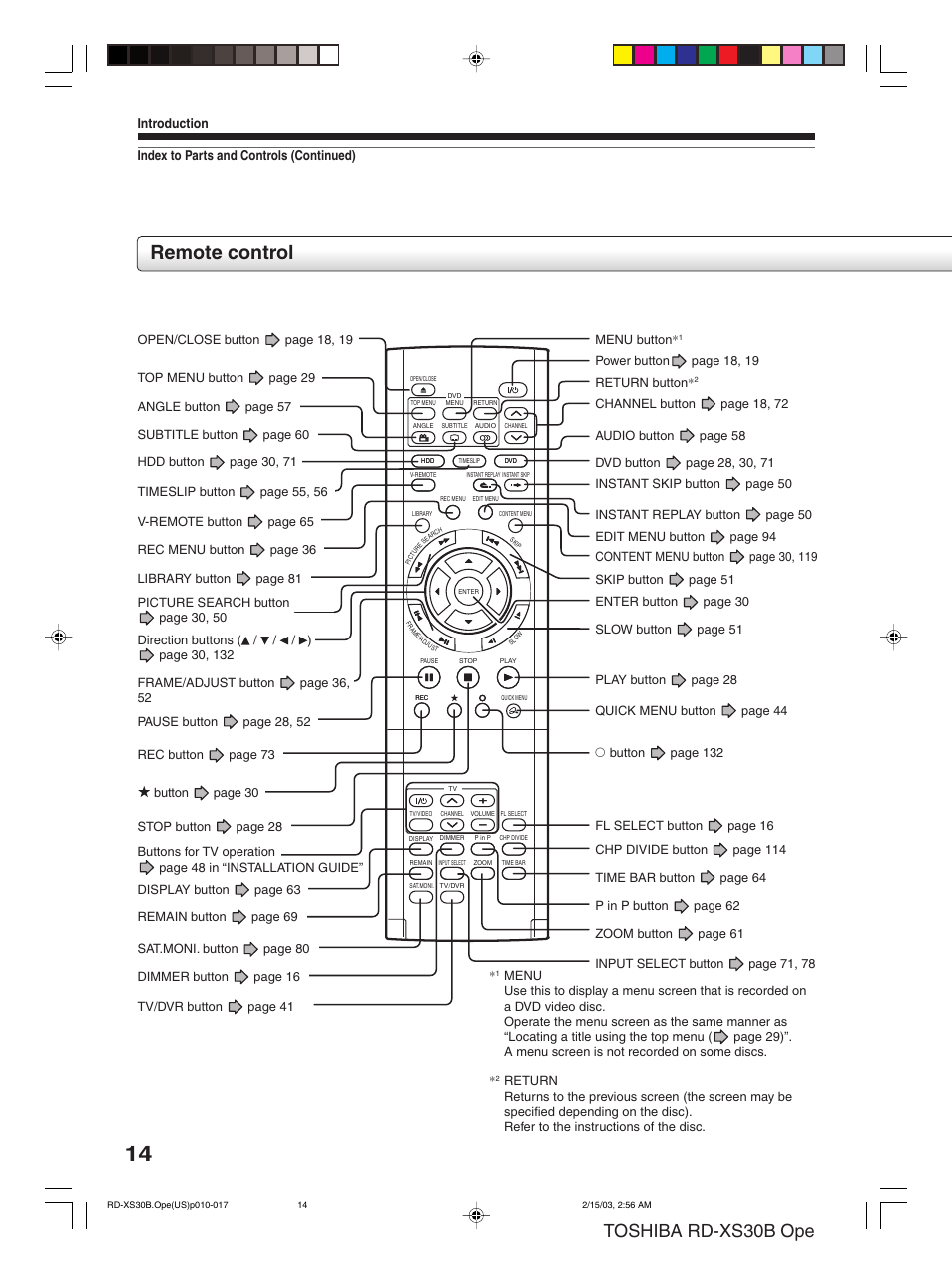 Remote control, Toshiba rd-xs30b ope | Toshiba RD-XS30B User Manual | Page 14 / 60