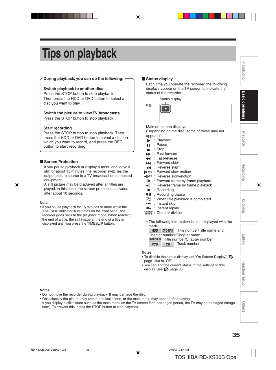 Tips on playback, Toshiba rd-xs30b ope | Toshiba RD-XS30B User Manual | Page 35 / 60