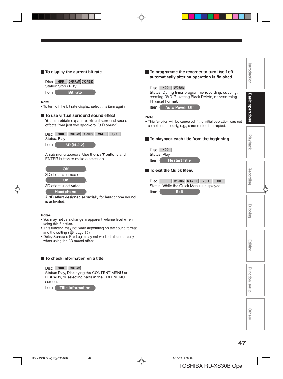 Toshiba rd-xs30b ope | Toshiba RD-XS30B User Manual | Page 47 / 60