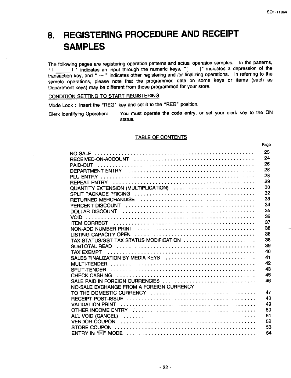 Registering procedure and receipt samples | Toshiba TEC MA-1300 User Manual | Page 26 / 98