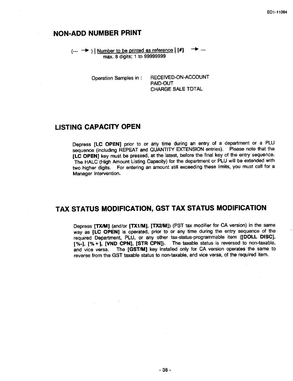 Non-add number print, Listing capacity open | Toshiba TEC MA-1300 User Manual | Page 42 / 98