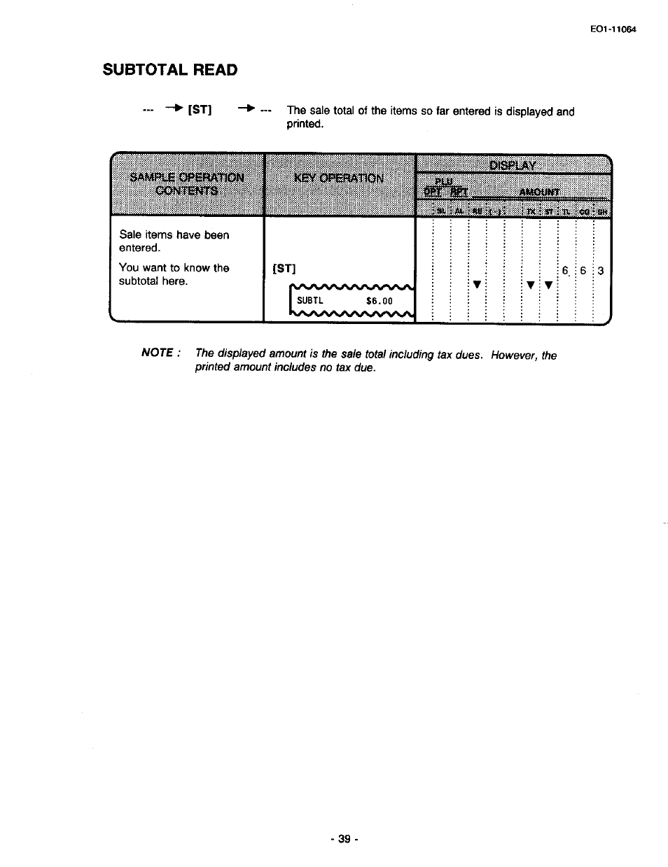 Subtotal read | Toshiba TEC MA-1300 User Manual | Page 43 / 98