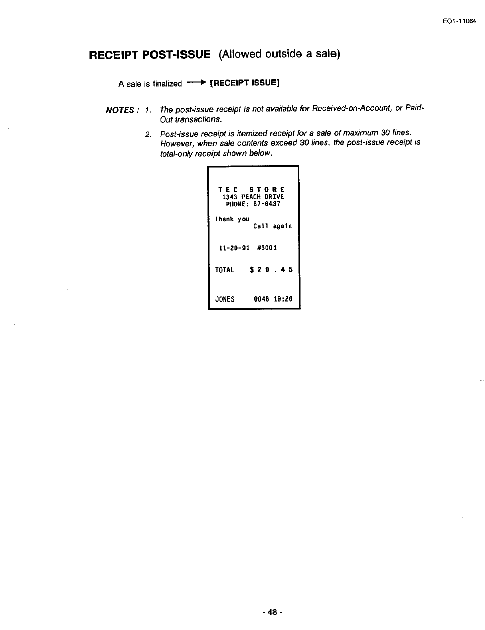 Receipt post-issue (allowed outside a sale) | Toshiba TEC MA-1300 User Manual | Page 52 / 98