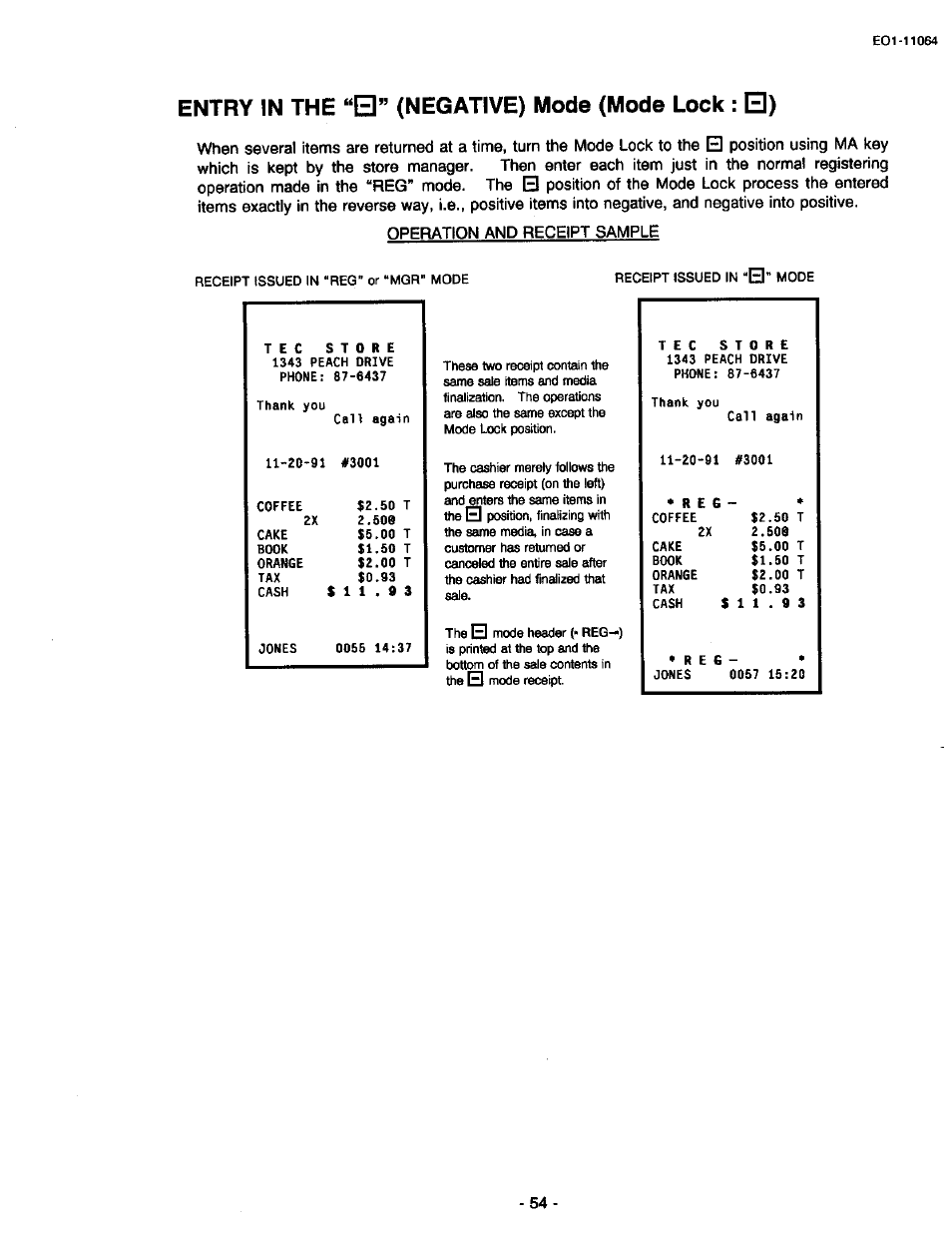 Entry in the “b” (negative) mode (mode lock : □) | Toshiba TEC MA-1300 User Manual | Page 58 / 98