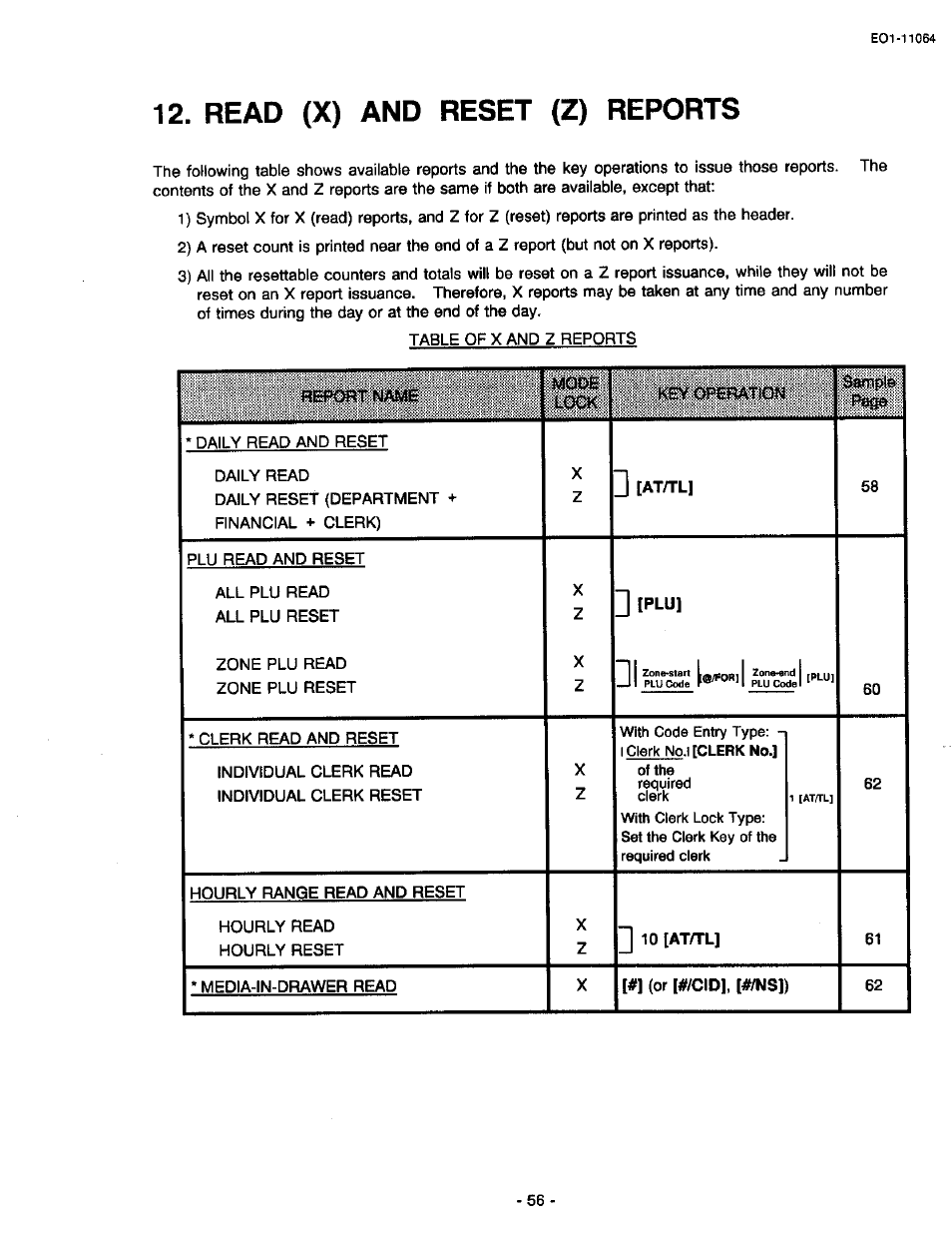 Read (x) and reset (z) reports | Toshiba TEC MA-1300 User Manual | Page 60 / 98