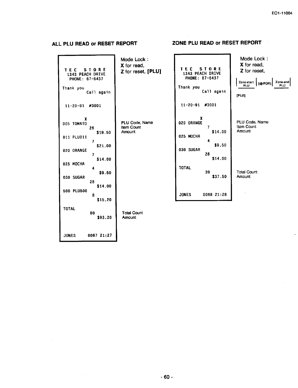 Mode lock : x for read, 2 for reset | Toshiba TEC MA-1300 User Manual | Page 64 / 98