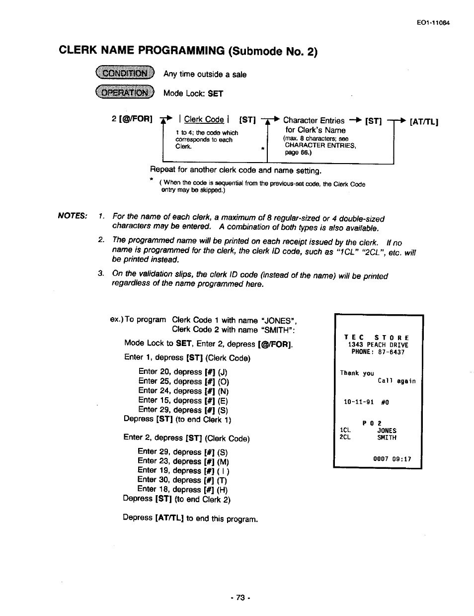 Clerk name programming (submode no. 2) | Toshiba TEC MA-1300 User Manual | Page 77 / 98