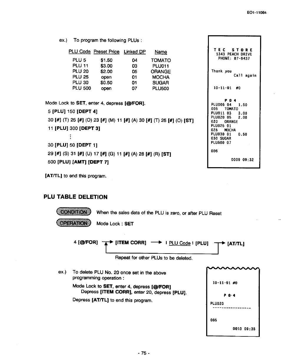 4 [@/for, Item corr, Item correct | Plu table deletion | Toshiba TEC MA-1300 User Manual | Page 79 / 98