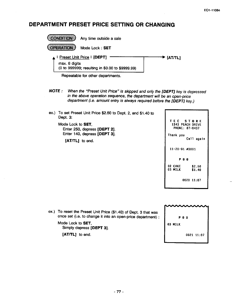 Department preset price setting or changing | Toshiba TEC MA-1300 User Manual | Page 81 / 98