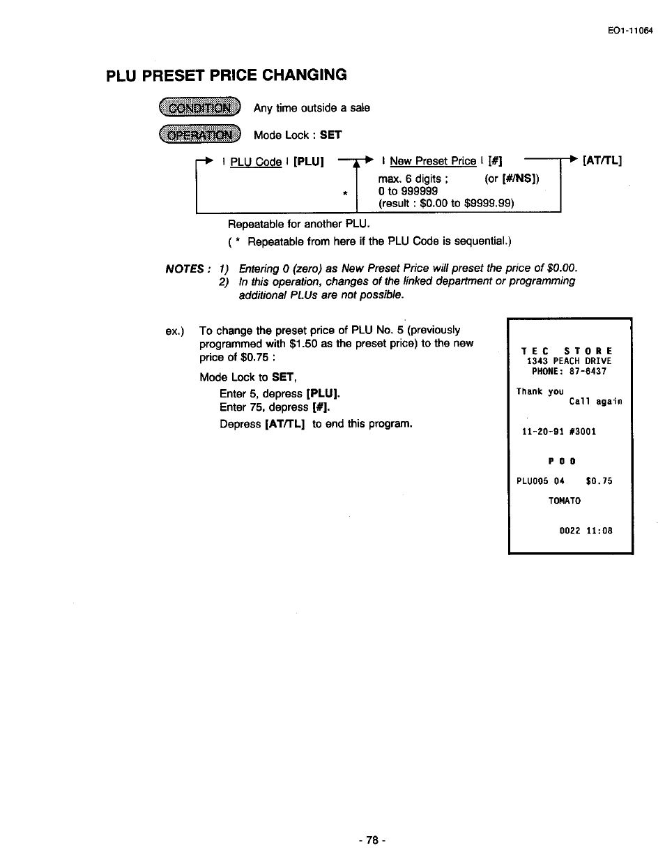 Plu preset price changing | Toshiba TEC MA-1300 User Manual | Page 82 / 98