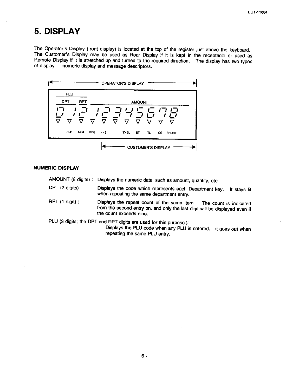Display, Numeric display | Toshiba TEC MA-1300 User Manual | Page 9 / 98