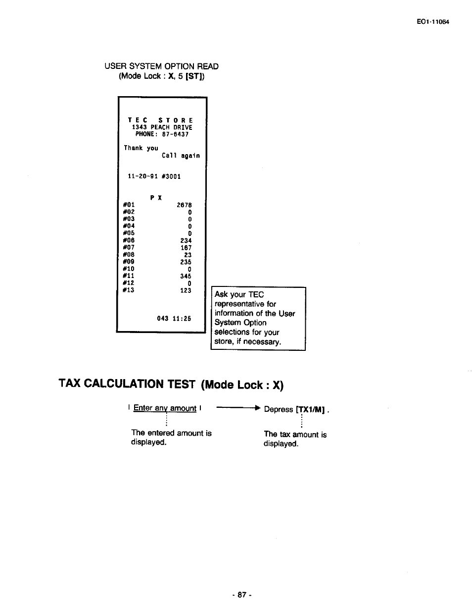 Tax calculation test (mode lock ; x) | Toshiba TEC MA-1300 User Manual | Page 91 / 98
