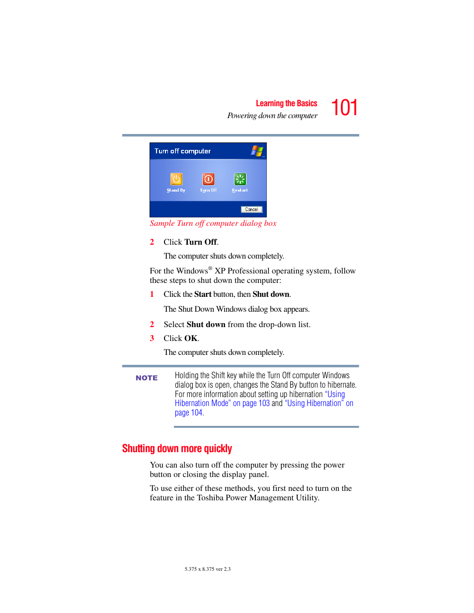 Shutting down more quickly | Toshiba SATELLITE M30X User Manual | Page 101 / 231