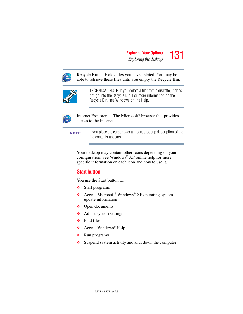 Start button | Toshiba SATELLITE M30X User Manual | Page 131 / 231