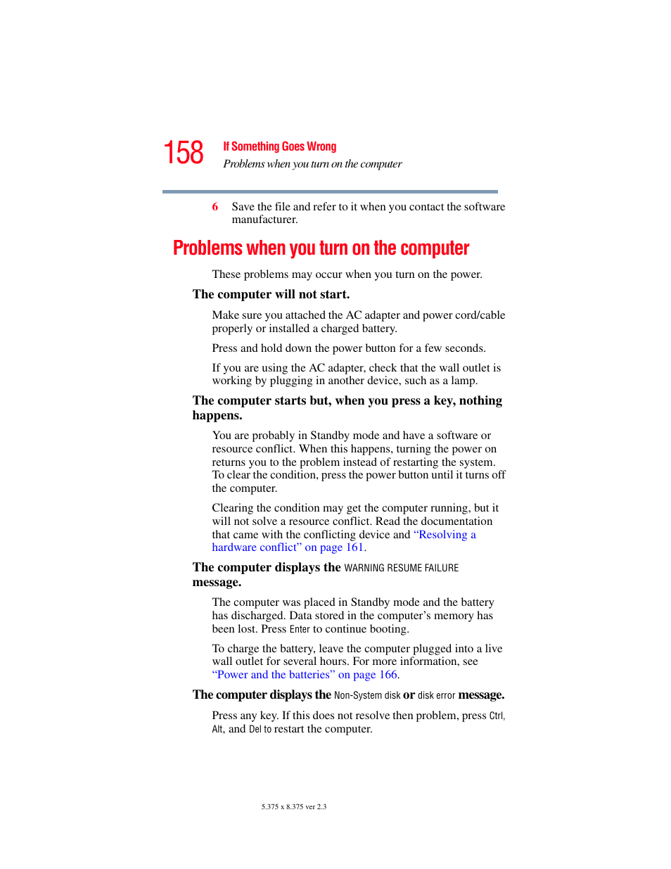 Problems when you turn on the computer | Toshiba SATELLITE M30X User Manual | Page 158 / 231