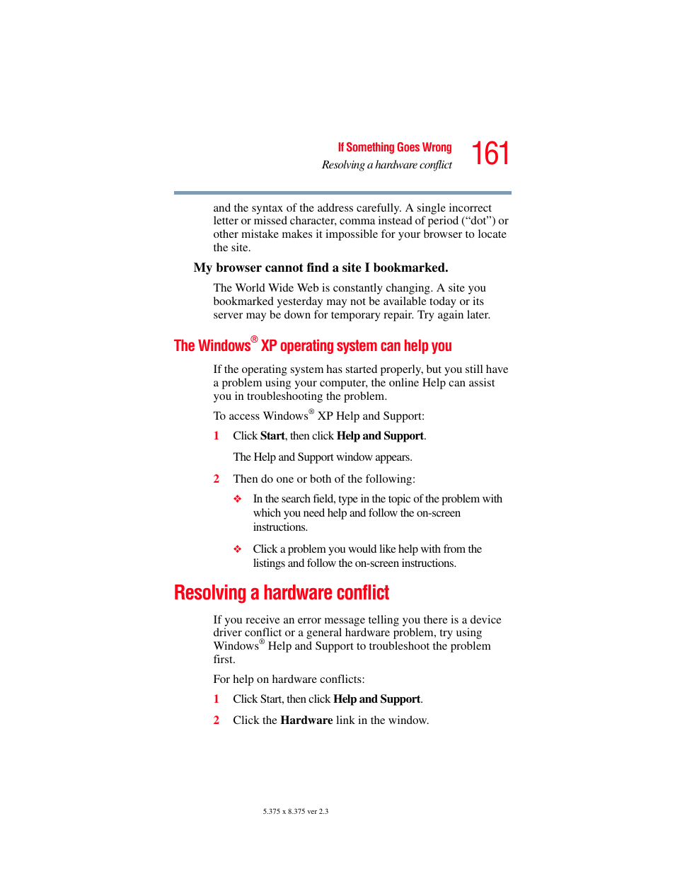 The windows® xp operating system can help you, Resolving a hardware conflict, The windows | Resolving a, Xp operating system can help you | Toshiba SATELLITE M30X User Manual | Page 161 / 231