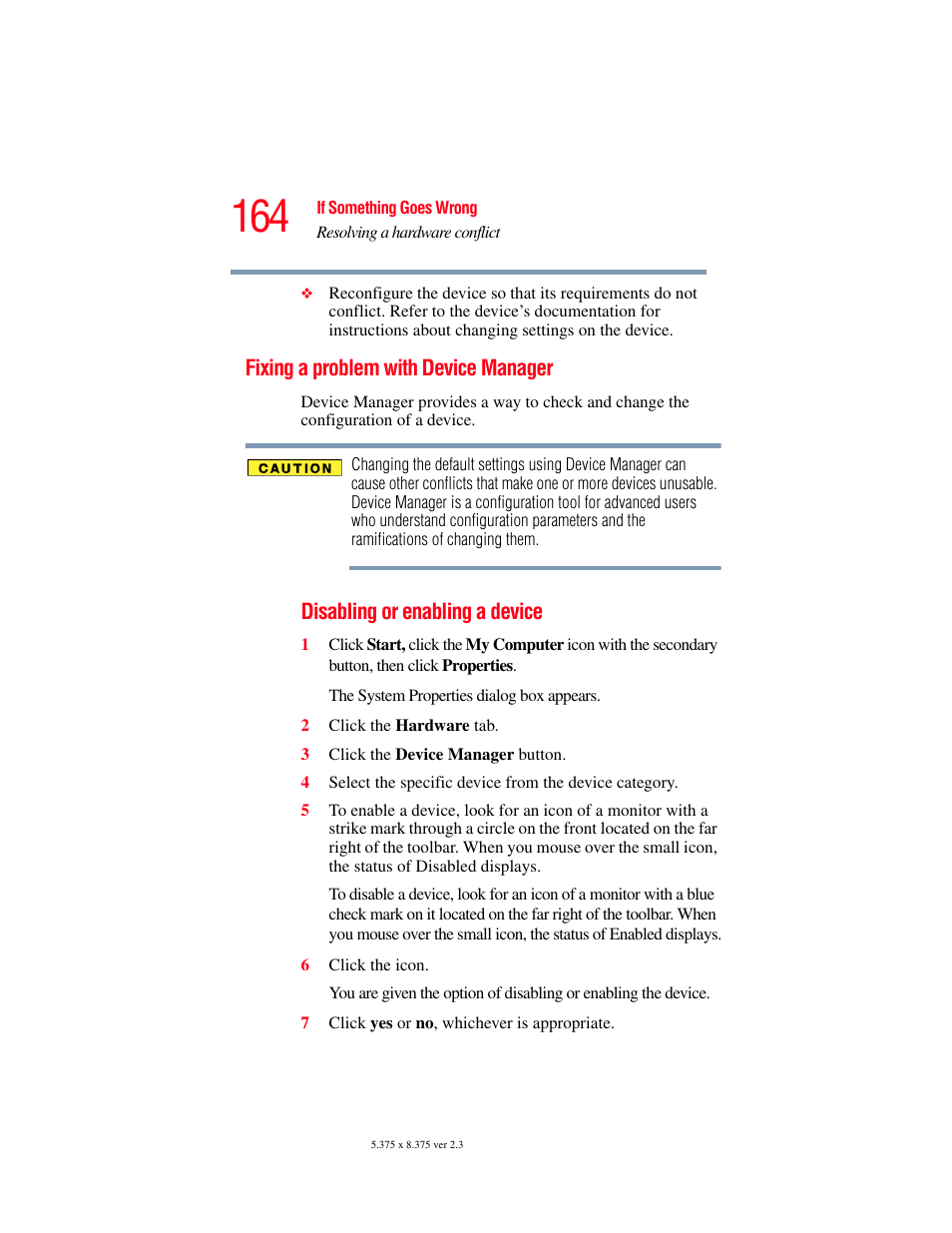 Fixing a problem with device manager | Toshiba SATELLITE M30X User Manual | Page 164 / 231