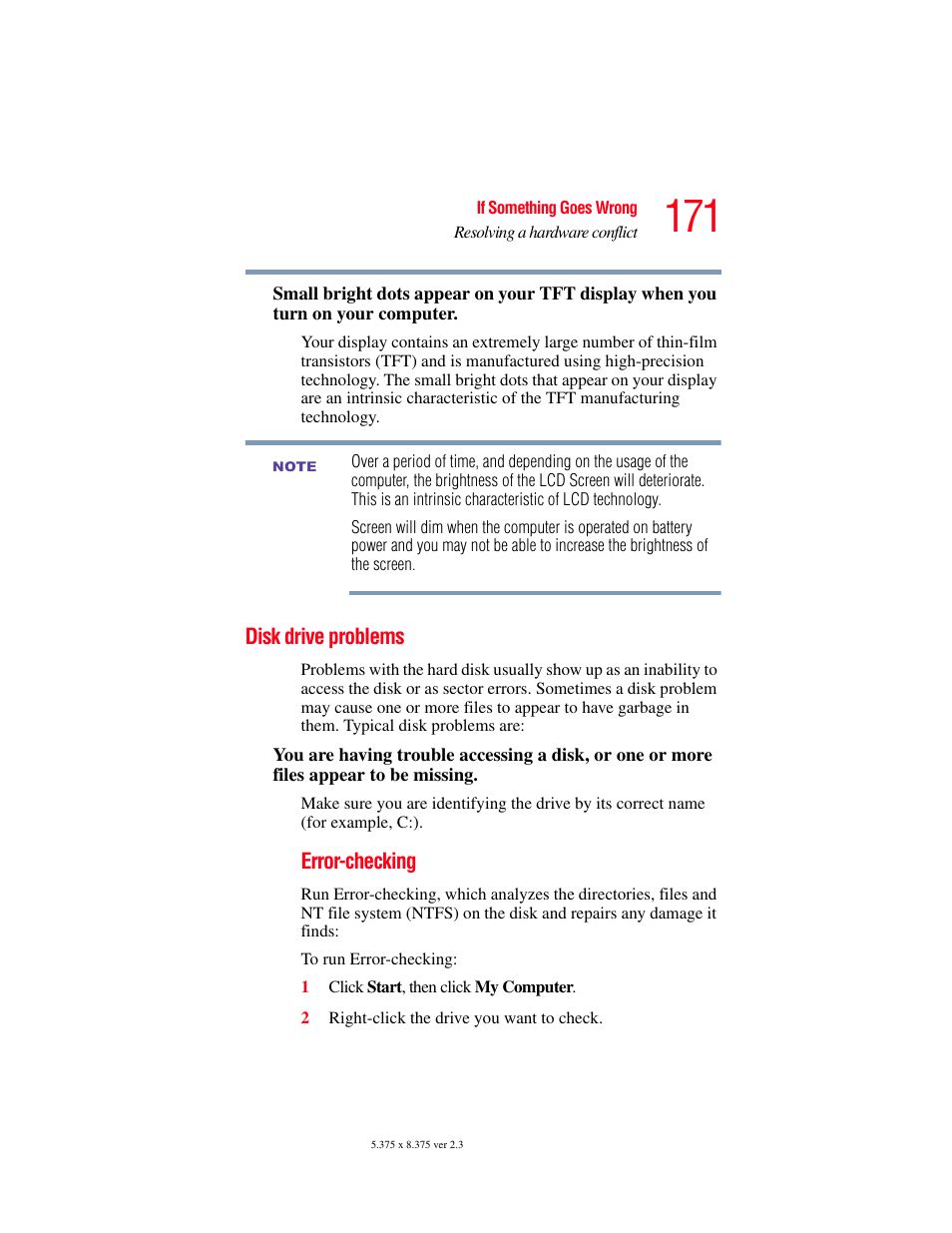 Disk drive problems | Toshiba SATELLITE M30X User Manual | Page 171 / 231