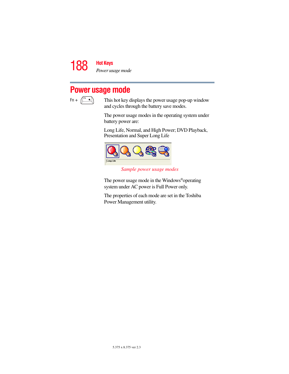 Power usage mode | Toshiba SATELLITE M30X User Manual | Page 188 / 231