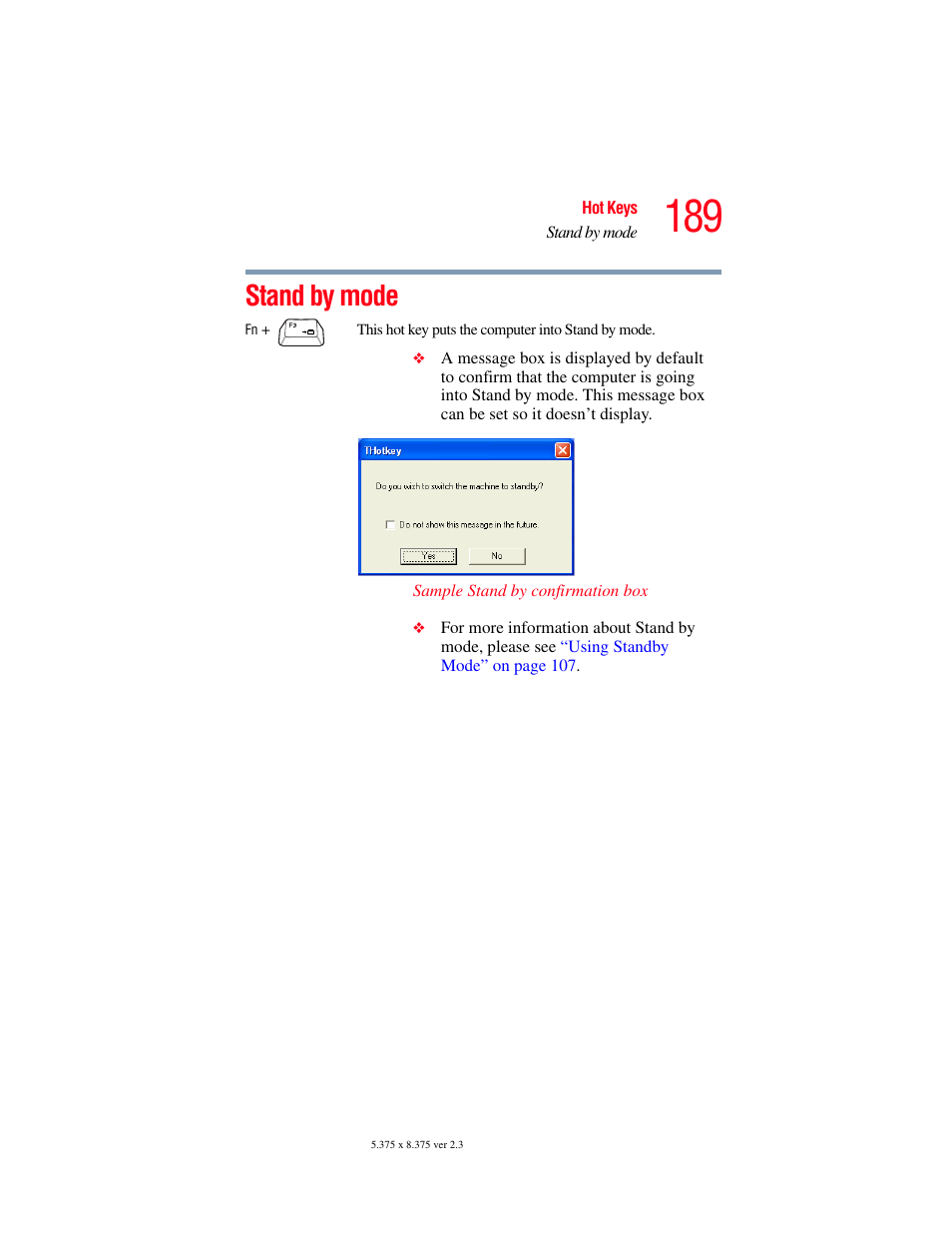 Stand by mode | Toshiba SATELLITE M30X User Manual | Page 189 / 231