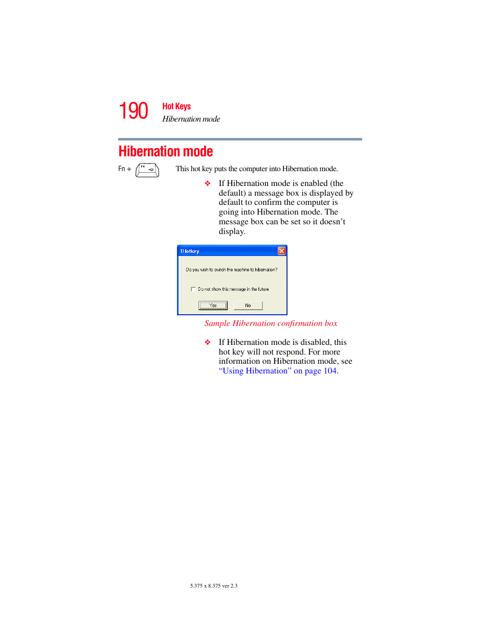 Hibernation mode | Toshiba SATELLITE M30X User Manual | Page 190 / 231