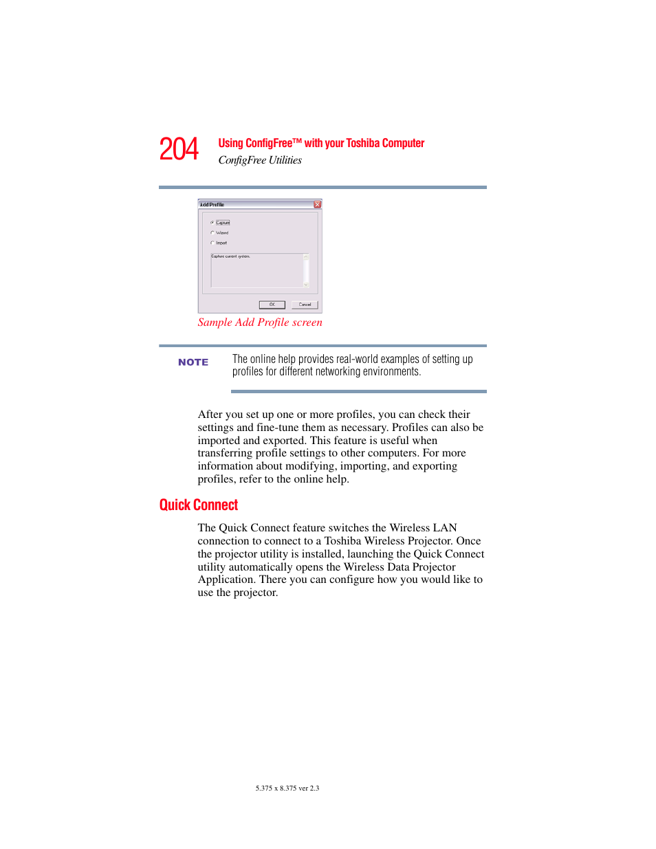 Quick connect | Toshiba SATELLITE M30X User Manual | Page 204 / 231