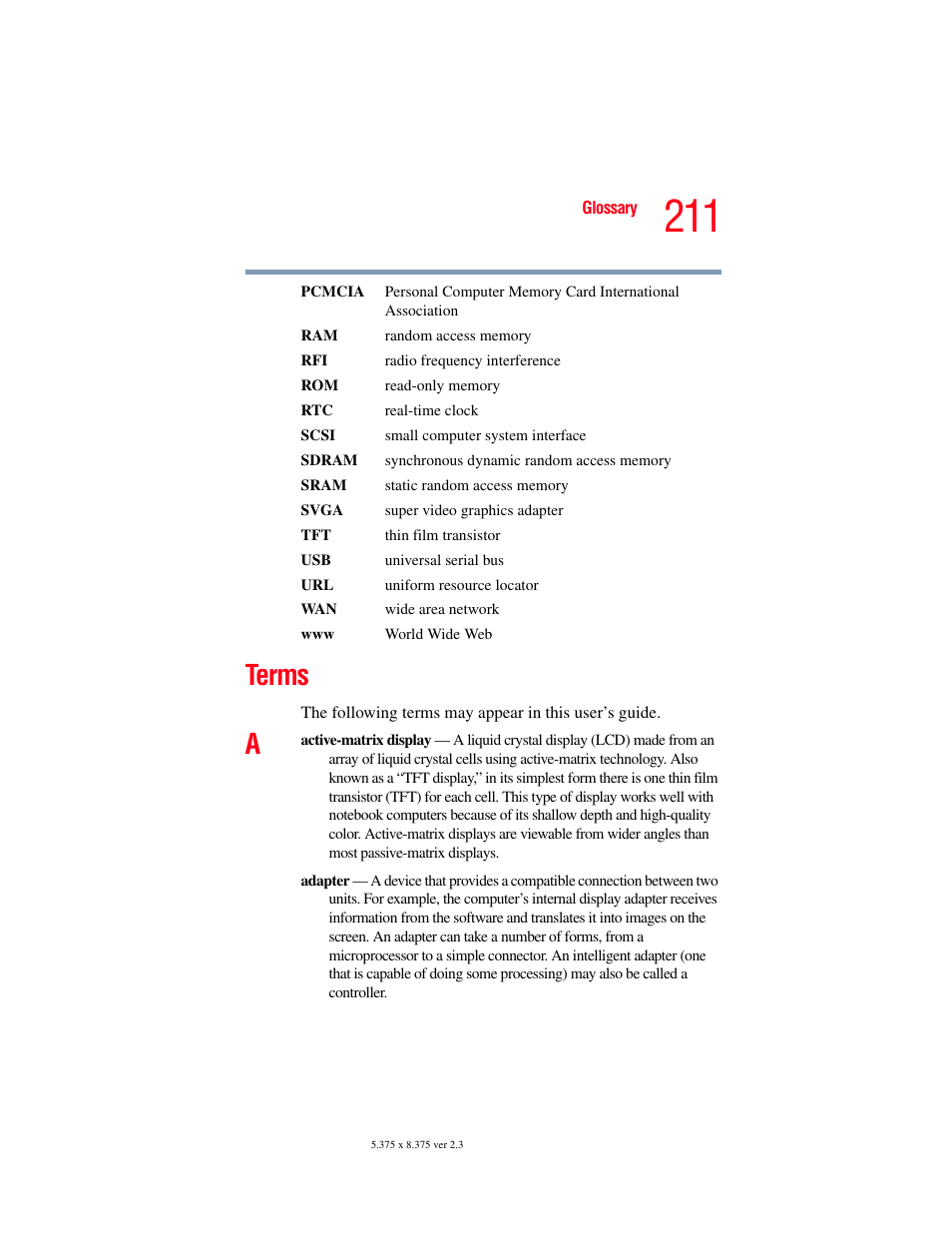Terms | Toshiba SATELLITE M30X User Manual | Page 211 / 231