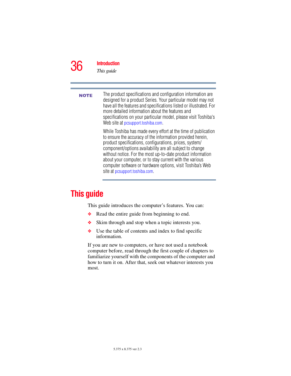 This guide | Toshiba SATELLITE M30X User Manual | Page 36 / 231