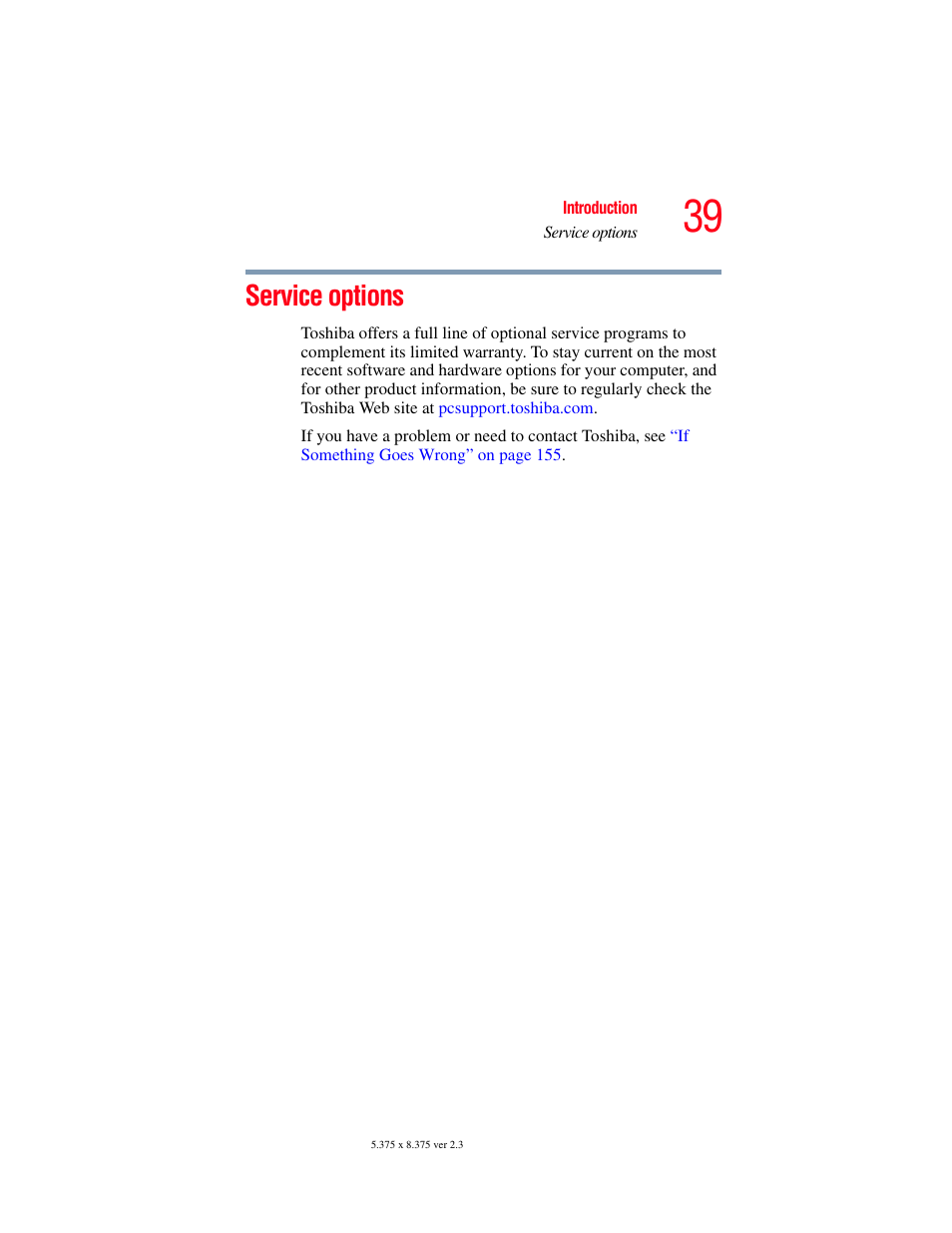 Service options | Toshiba SATELLITE M30X User Manual | Page 39 / 231