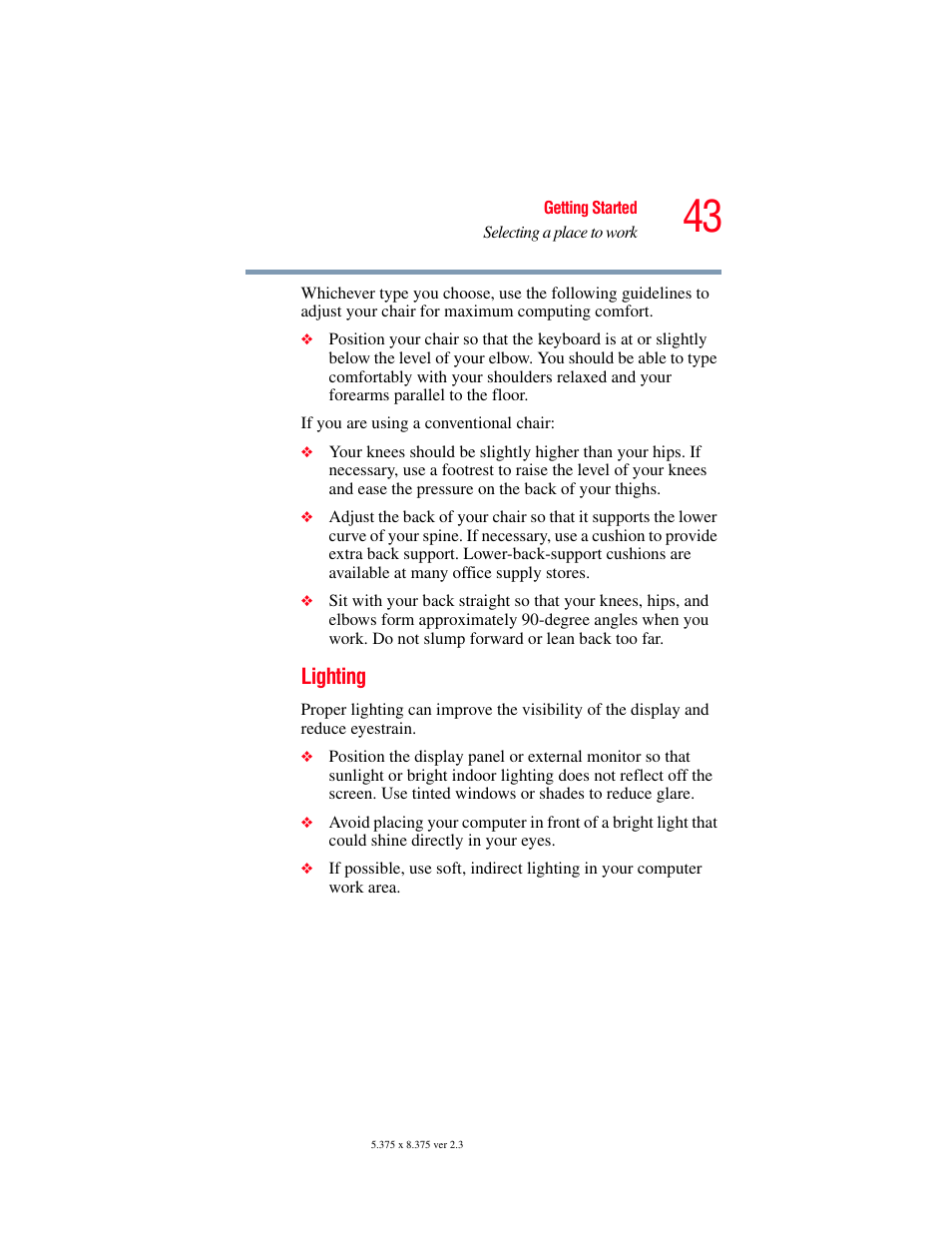 Lighting | Toshiba SATELLITE M30X User Manual | Page 43 / 231
