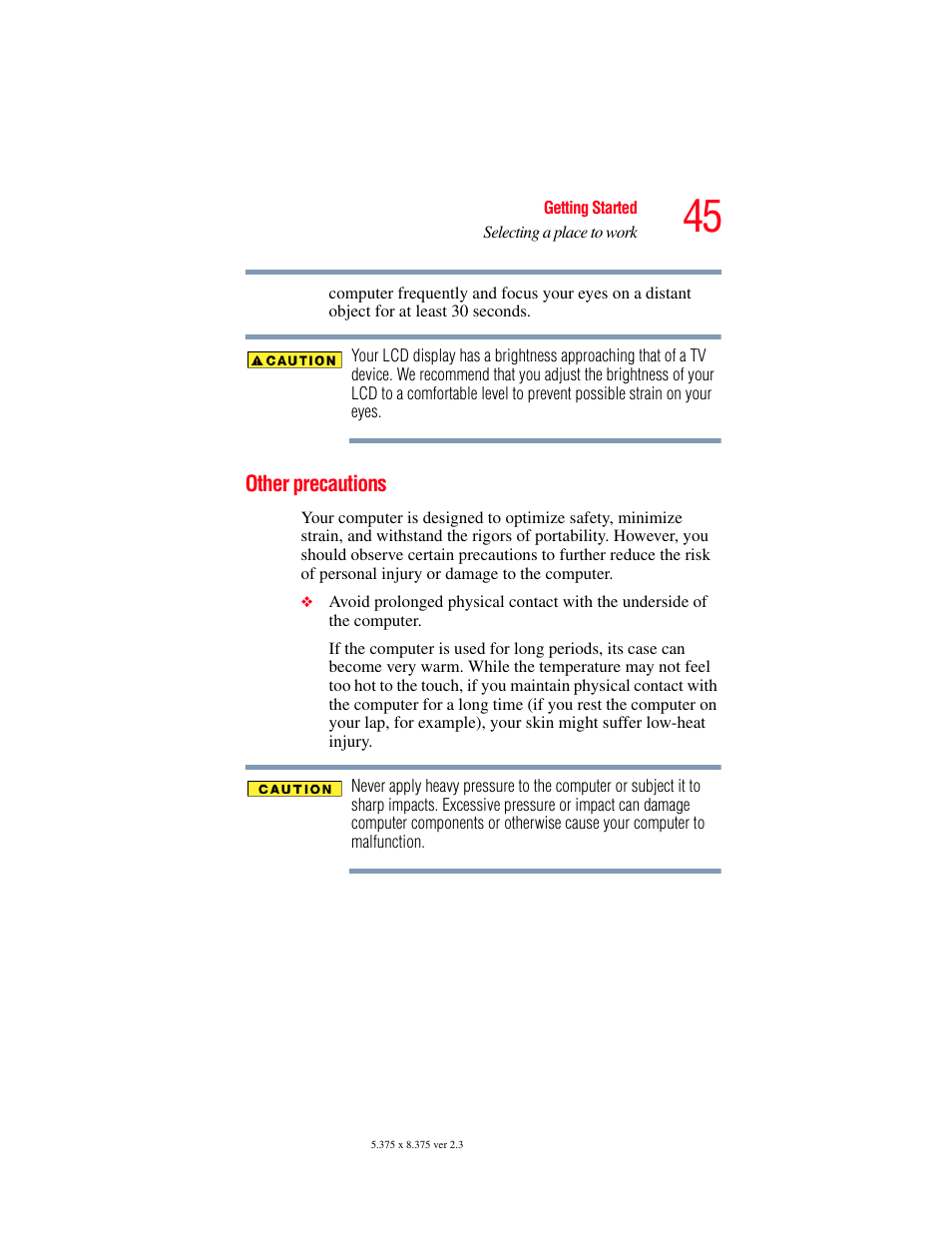 Other precautions | Toshiba SATELLITE M30X User Manual | Page 45 / 231