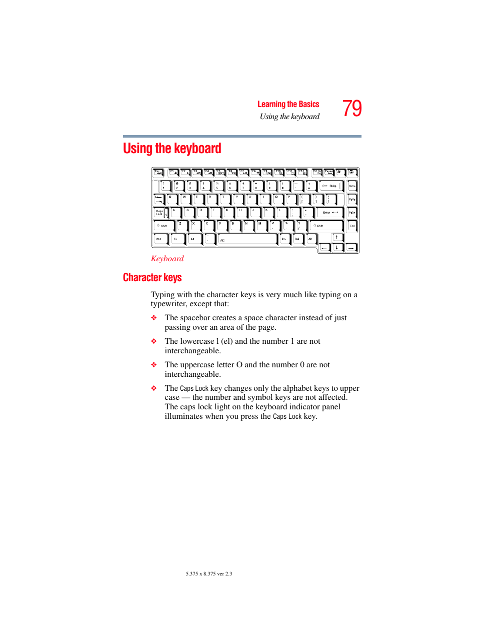 Using the keyboard, Character keys | Toshiba SATELLITE M30X User Manual | Page 79 / 231