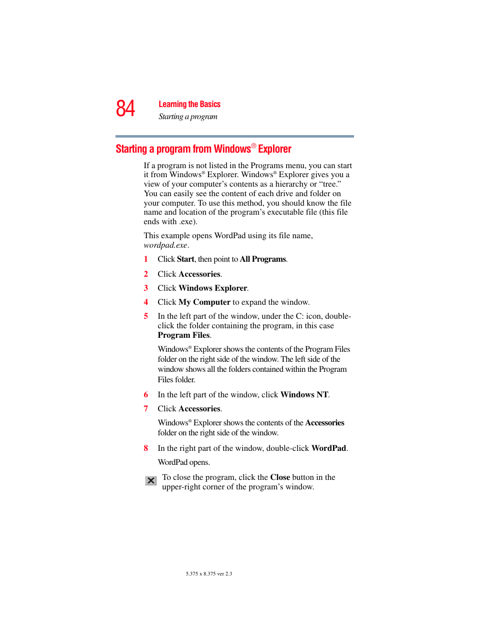 Starting a program from windows ® explorer, Starting a program from windows, Explorer | Toshiba SATELLITE M30X User Manual | Page 84 / 231