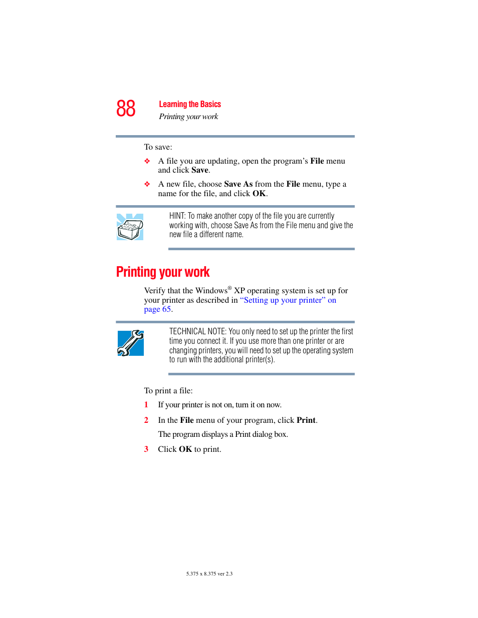 Printing your work | Toshiba SATELLITE M30X User Manual | Page 88 / 231