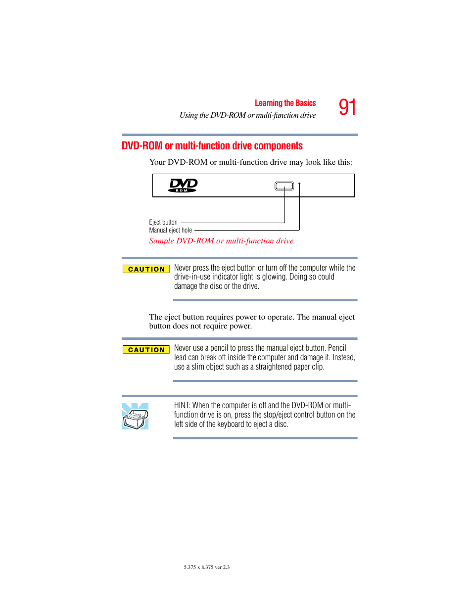 Dvd-rom or multi-function drive components, Dvd-rom or multi-function drive components 91 | Toshiba SATELLITE M30X User Manual | Page 91 / 231