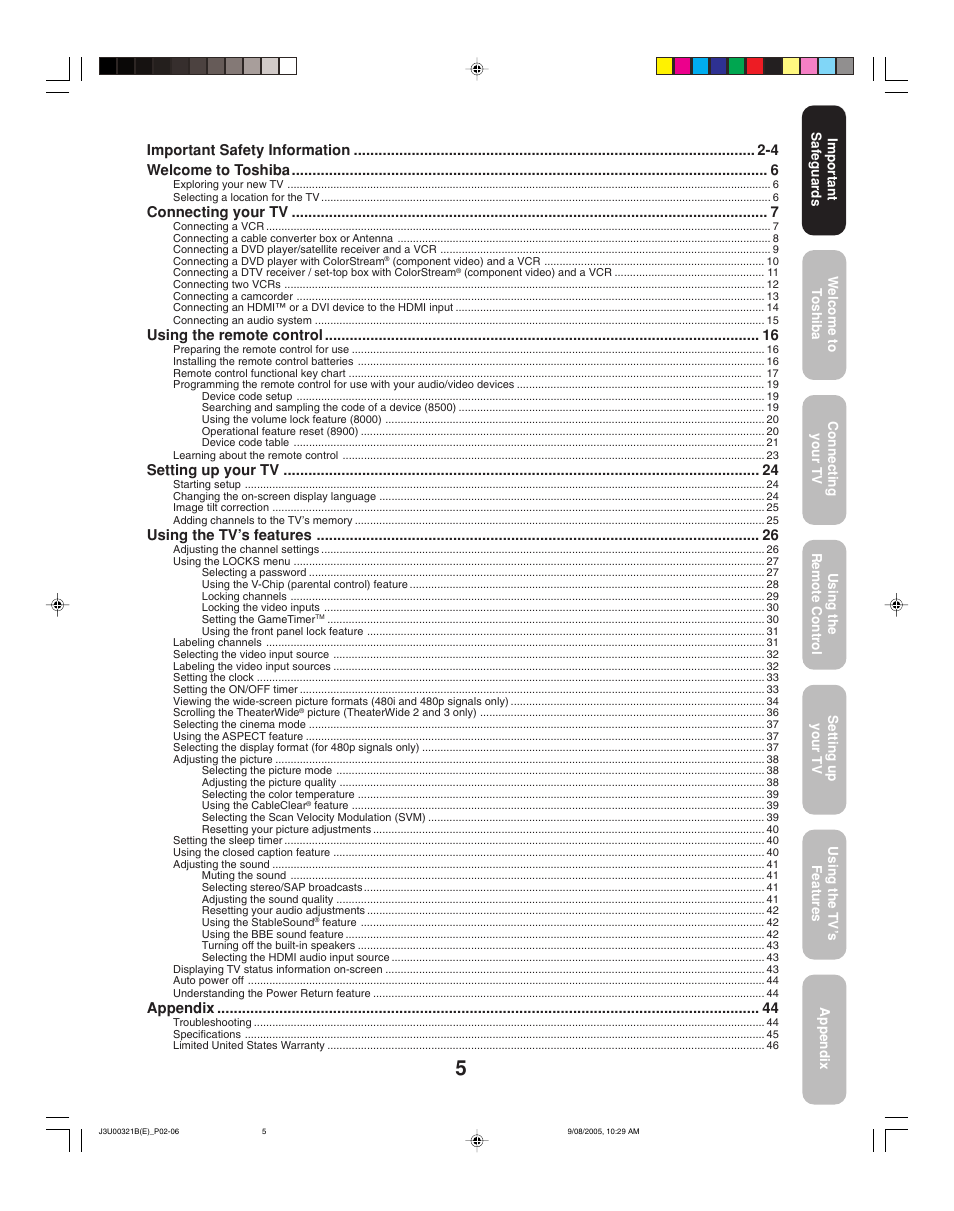 Toshiba 34HFX85 User Manual | Page 5 / 48