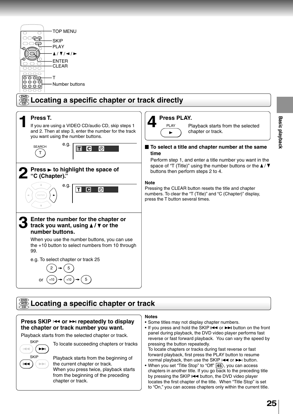 Locating a specific chapter or track directly, Locating a specific chapter or track | Toshiba SD-2710 User Manual | Page 25 / 50