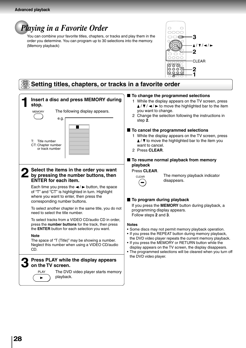 Playing in a favorite order | Toshiba SD-2710 User Manual | Page 28 / 50